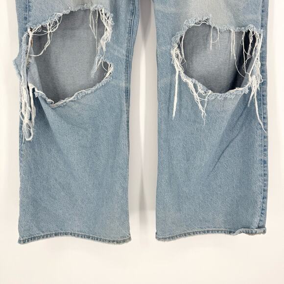 AE American Eagle Strigid Low Rise Baggy Wide Leg Distressed Light Wash Size 18S - Picture 6 of 16